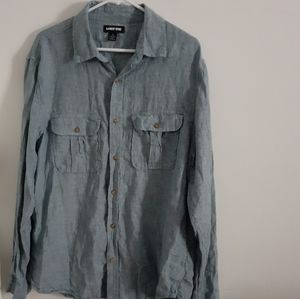 Lands end 100% linen blue shirt large l